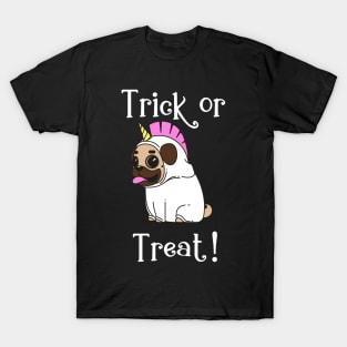 Trick or Treat Cute Pug in a Unicorn Costume T-Shirt